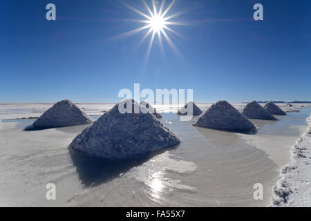 Pile di sale, Salar de Uyuni, altiplano, Bolivia Foto Stock