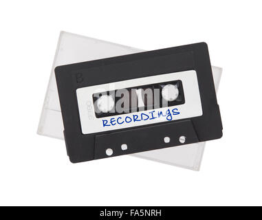 Vintage cassetta audio tape, isolati su sfondo bianco, registrazioni Foto Stock