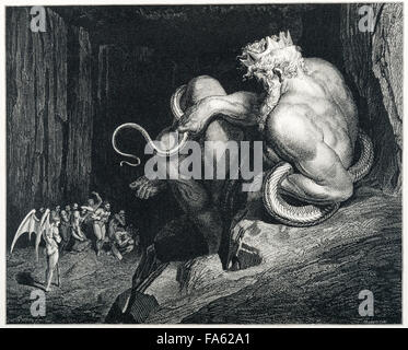 L'Inferno (la visione dell'Inferno) dal 13c poeta italiano Dante Alighieri, illustrata dai 19c artista francese Gustave Doré. Il primo cerchio di inferno, o Limbo. Qui Minos giudica i peccatori prima di inviarli a uno dei circoli minori per la punizione delle loro iniquità. (Canto V, linea 4) Foto Stock