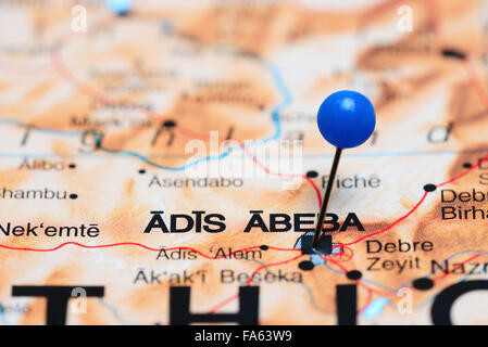 Addis Abeba imperniata su una mappa di Africa Foto Stock