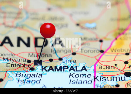 Kampala imperniata su una mappa di Africa Foto Stock