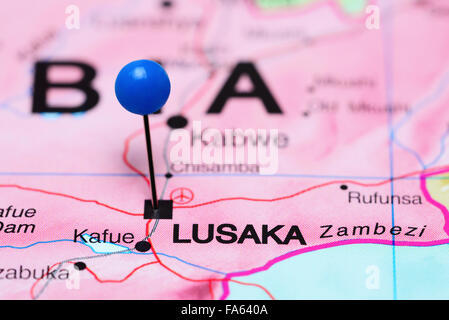 Lusaka imperniata su una mappa di Africa Foto Stock