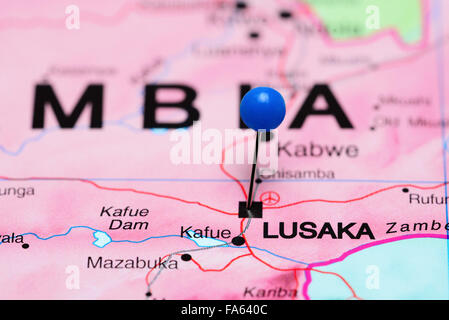 Lusaka imperniata su una mappa di Africa Foto Stock