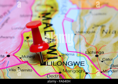 Lilongwe imperniata su una mappa di Africa Foto Stock