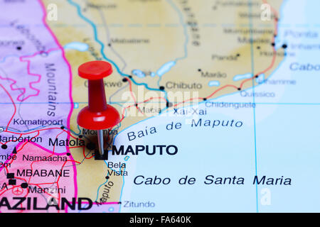 Maputo imperniata su una mappa di Africa Foto Stock