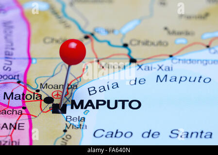 Maputo imperniata su una mappa di Africa Foto Stock