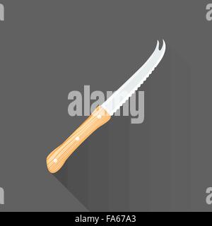 Vector colorato design flat bar coltello manico legno lama biforcuta punta illustrazione isolati uno sfondo grigio lunga ombra Illustrazione Vettoriale