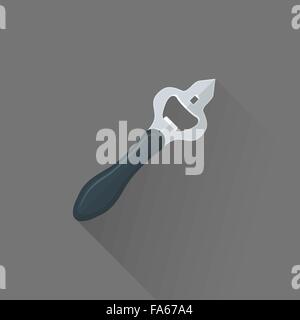 Vettore di colore nero maniglia design piatto barra in metallo apribottiglie isolato immagine sfondo grigio lunga ombra Illustrazione Vettoriale