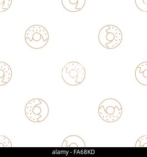 Vector marrone colore oro delineano le ciambelle seamless pattern su sfondo lwhite Illustrazione Vettoriale