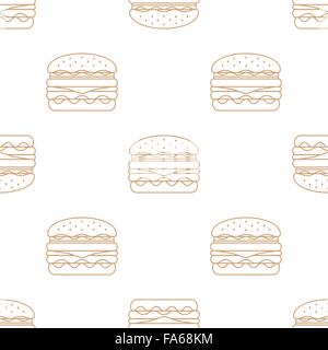 Vector brown gold profilo colore royal double hamburger formaggio insalata di pomodoro seamless pattern su sfondo bianco Illustrazione Vettoriale