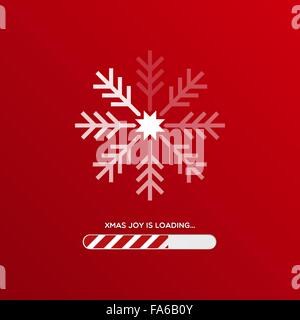 Gioia di natale è in fase di caricamento. Sfondo di natale con il simbolo del fiocco di neve e barra di caricamento Illustrazione Vettoriale