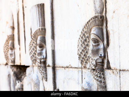 Bassorilievo in Persepolis, antico sito archeologico nei pressi di Shiraz, Iran Foto Stock