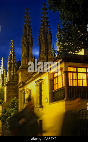 I pinnacoli di Capilla Real o la Cappella Reale, in Oficios street.Granada. In Andalusia, Spagna Foto Stock