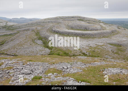 Erosi colline di pietra calcarea in The Burren sul loop Mullaghmore a piedi - County Clare, Irlanda Foto Stock