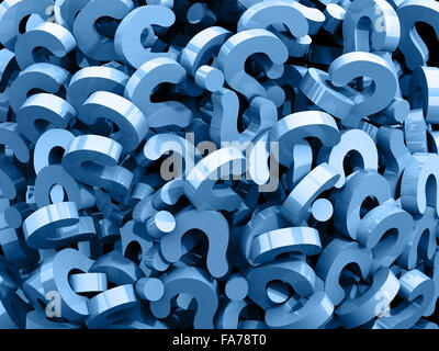 Interrogativi blu sullo sfondo dello stack Foto Stock