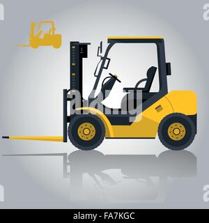 Giallo la forcella di sollevamento del caricatore. Nizza vettore isolato. Portare delle merci, articolo, merce in deposito. Golden master illustrazione vettore. Illustrazione Vettoriale
