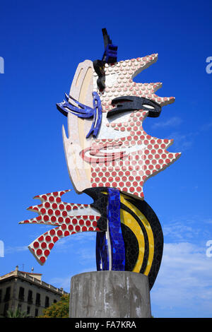 Testa Sculptur di Barcellona di Roy Lichtenstein, Barcellona, Spagna, Europa Foto Stock