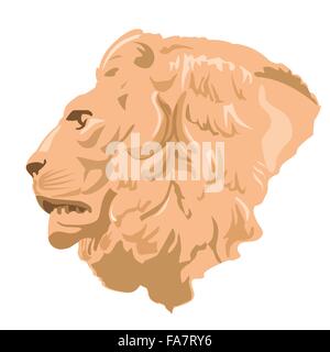 Grande profilo monumentale testa di leone, imponente signore degli animali, simbolo del regno - appiattire isolato illustrazione vettore master Illustrazione Vettoriale