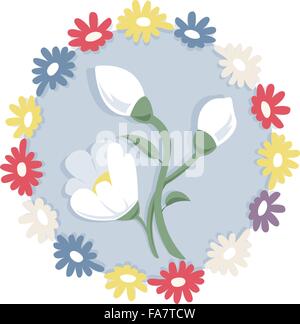 Bel fiore bianco snowdrop su bianco bella primavera sbocciano i fiori icona paese sfondo per desiderio di Pasqua gruppo di fiori vettore master Illustrazione Vettoriale