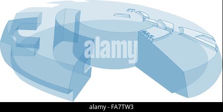 Un bel blu trasparente dissipatore di futuro 3D disco. Sfondo tecnologico - appiattire isolato illustrazione vettore master Illustrazione Vettoriale