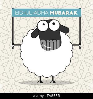 Carino pecora con banner su seamless sfondo islamico pattern per la comunità musulmana festival di Eid-ul-Adha Illustrazione Vettoriale