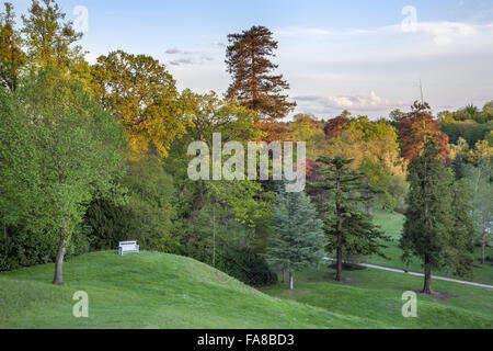 Vista dalla parte superiore dell'erba anfiteatro presso la Claremont Landscape Garden, Surrey. Foto Stock