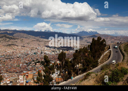 Vista della città di La Paz dal di sopra, Bolivia Foto Stock