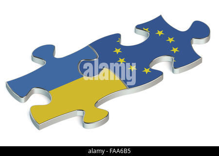 Ucraina e Unione europea puzzle dalle bandiere Foto Stock