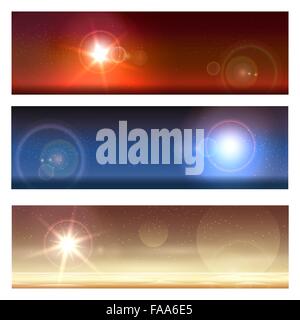 Paesaggi alieni set. Pianeta superficie e stelle lucenti nel cielo Illustrazione Vettoriale