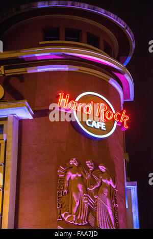 Hardrock Cafe di notte a Lisbona portogallo Foto Stock