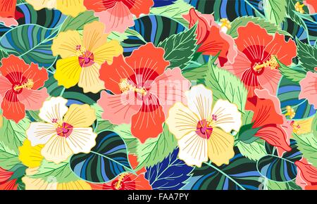 Tropical hibiscus colorati Illustrazione Vettoriale