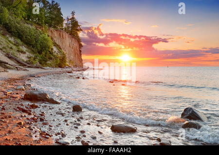 Orlowski Cliff, Mar Baltico al tramonto, Gdynia, Pomerania, Polonia Foto Stock