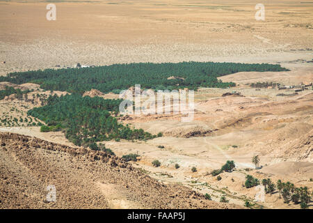 Oasi di montagna Tamerza in Tunisia vicino al confine con l'Algeria. Foto Stock