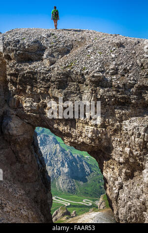 Vista dal Sass Pordoi picco in Dolomiti Foto Stock