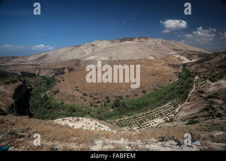 Alture del Golan attraverso il fiume Giordano da Giordania Foto Stock