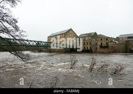 Fiume Tees, Barnard Castle, Teesdale, County Durham, 26 dicembre 2015. Regno Unito Meteo. Il Fiume Tees che scorre sotto il Ponte Verde in Barnard Castle dopo dopo la pioggia caduta nella notte ha lasciato molti fiumi in Inghilterra settentrionale a livello di inondazione. Foto Stock