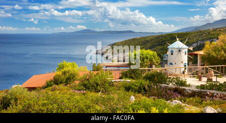 Paesaggio con windmil, Zante Island, Grecia Foto Stock