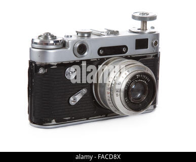 Un vecchio telemetro fotocamera su sfondo bianco Foto Stock