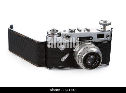 Un vecchio telemetro fotocamera su sfondo bianco Foto Stock