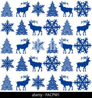 Natale seamless pattern design - cervi, il simbolo del fiocco di neve e albero di Natale Foto Stock