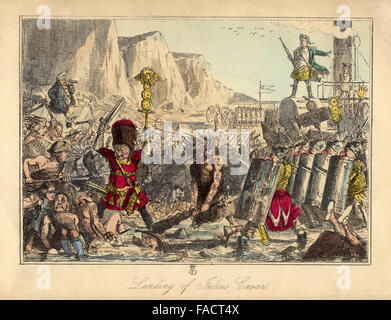 Colorati a mano fumetto illustrazione dal 1846 raffigurante lo sbarco di Giulio Cesare in Gran Bretagna 55BC Foto Stock