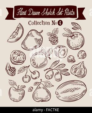 Disegnato a mano disegno vettoriale frutta set Illustrazione Vettoriale