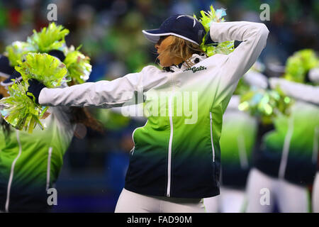 Seattle, Stati Uniti d'America. 27 Dic, 2015. Un ballerino SeaGals durante un gioco tra il St. Louis Rams e Seattle Seahawks al campo CenturyLink a Seattle, WA su dicembre 27, 2015. I Rams ha sconfitto il Seahawks 23-17. Credito: Sean Brown/Cal Sport Media/Alamy Live News Foto Stock