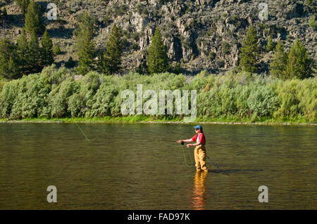 Pesca a Mosca il foro grande fiume, George Grant Memorial pesca sito di accesso, Montana Foto Stock