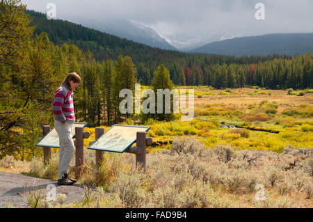 Scheda interpretativa al Grand View, Pioneer Mountains National Scenic Byway, Beaverhead-Deerlodge National Forest, Montana Foto Stock