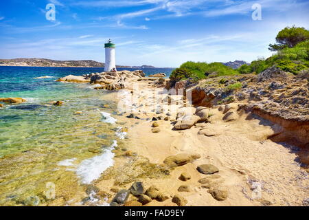 L'Isola di Sardegna - Faro, Palau Beach, Italia Foto Stock