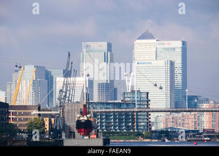 Canary Wharf skyline di Londra, Inghilterra, Regno Unito Foto Stock