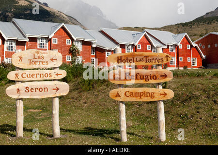 Hotel Las Torres Patagonia nel Parco Nazionale di Torres del Paine nella Patagonia cilena, Sud America Foto Stock