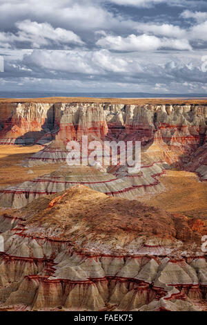 I temporali e sun rompe su queste remote Hopi terre alla spettacolare Ha Ho Nessun Geh Canyon in Coconino County, Arizona. Foto Stock