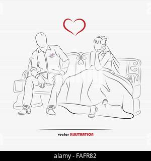 Silhouette della sposa e lo sposo per biglietto di auguri o un invito a nozze Illustrazione Vettoriale